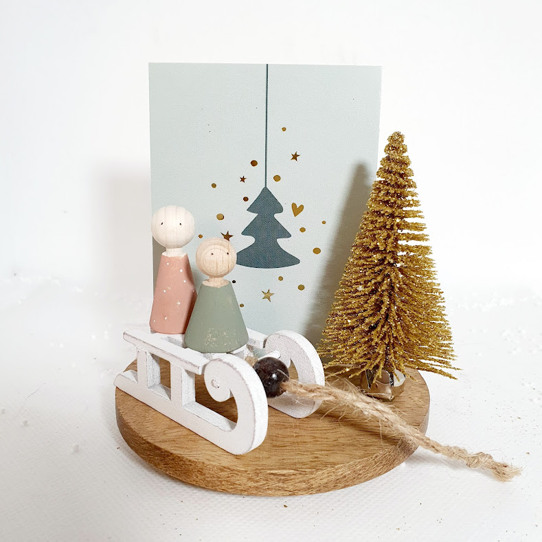 Donder vredig schoolbord Ronde houten plateau (10 cm dia) – quote kerstboom – kleine gouden  kerstboom en slee – Lily Fee